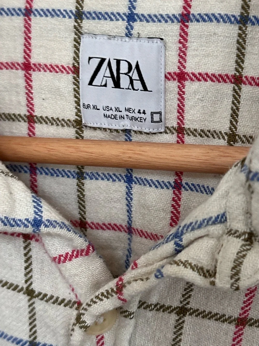 Zara XL Cream Multicolor Plaid Oversized Button-Down Flannel Shirt